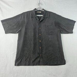 Tommy Bahama Men's Shirt Size Large Silk Short Sleeve Black Button Up Palm Trees